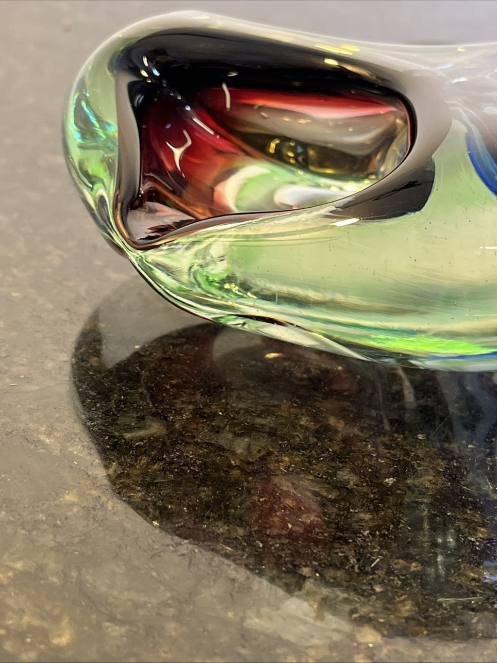 Josef Rozinek Attributed Sommerso Art Glass Ashtray Blue Green Czech 1960s