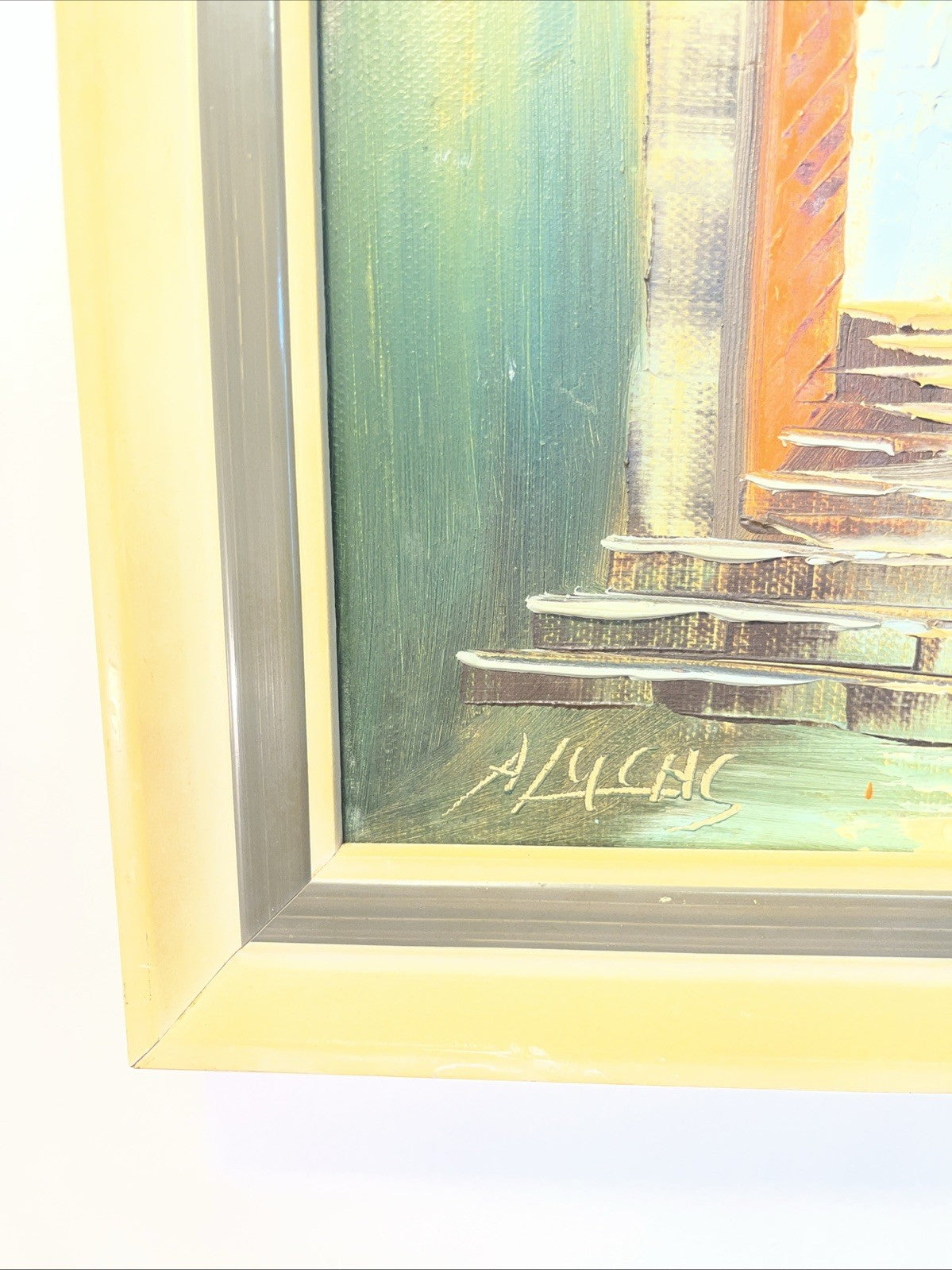 A Lucas Venetian Town View Oil Painting Framed Mid Century Street Scene