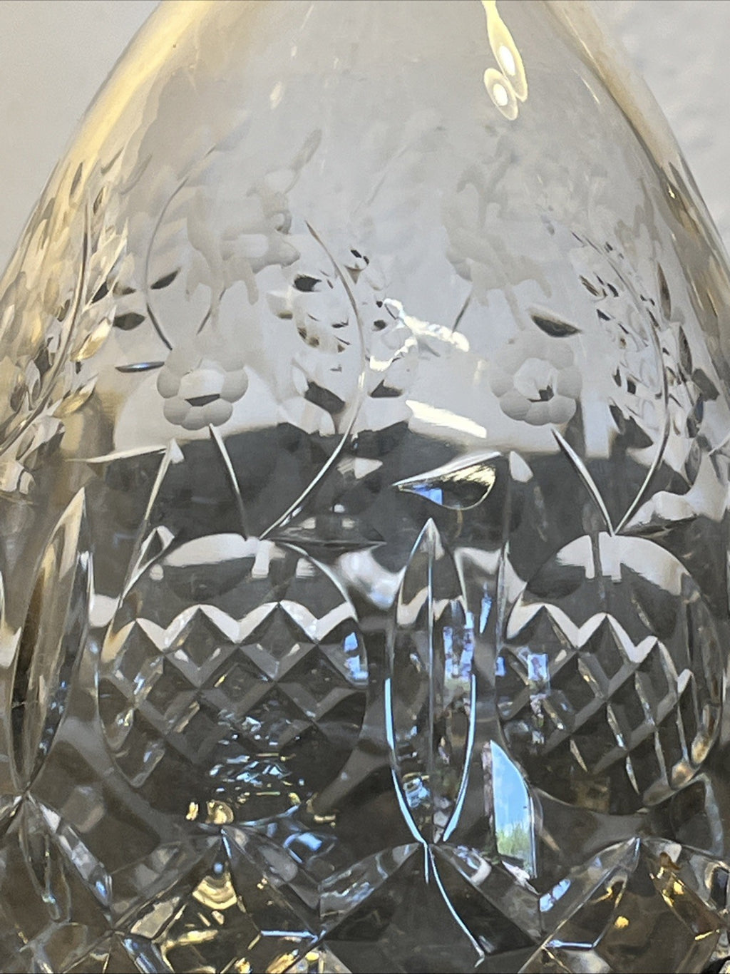 Rogaska Gallia Crystal Wine Decanter Diamond Cut Etched Floral Stopper Slovenia