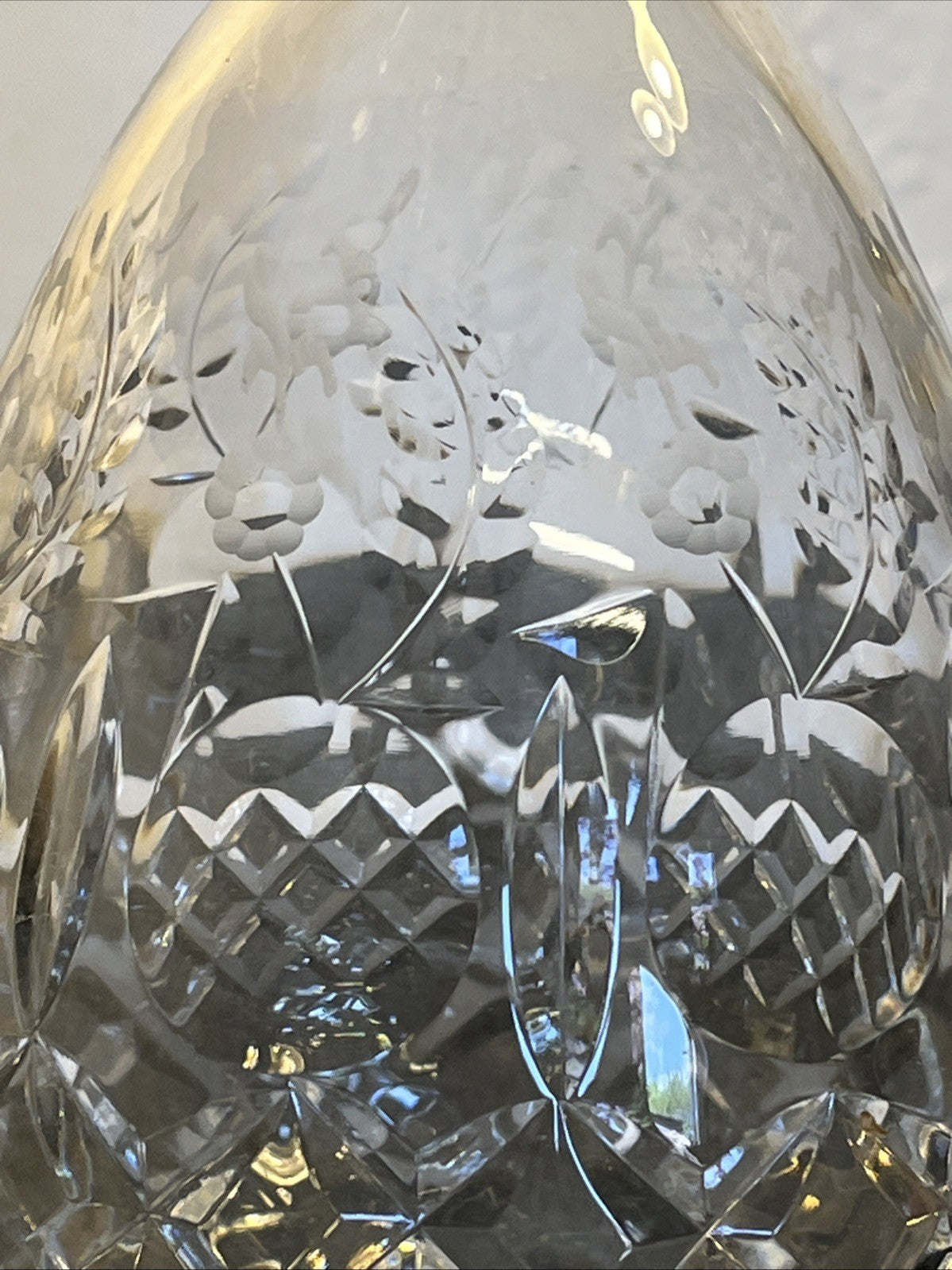 Rogaska Gallia Crystal Wine Decanter Diamond Cut Etched Floral Stopper Slovenia