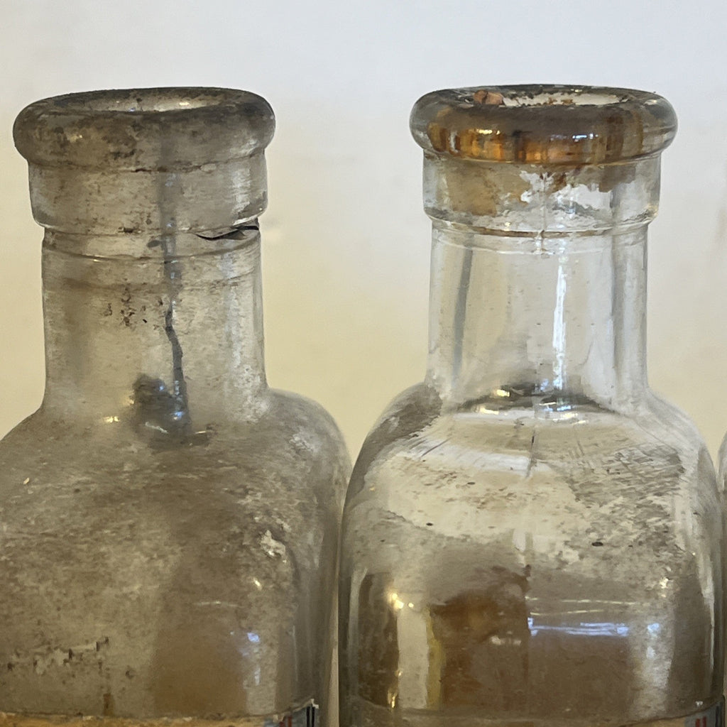 Antique Chemist Bottles Apothecary Pharmacy Labels Glass Set of 4 B.P.