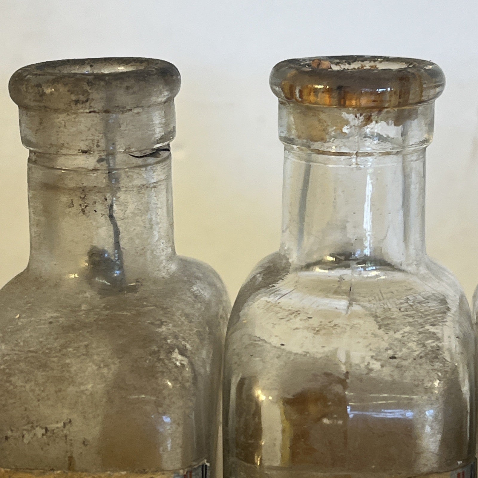 Antique Chemist Bottles Apothecary Pharmacy Labels Glass Set of 4 B.P.