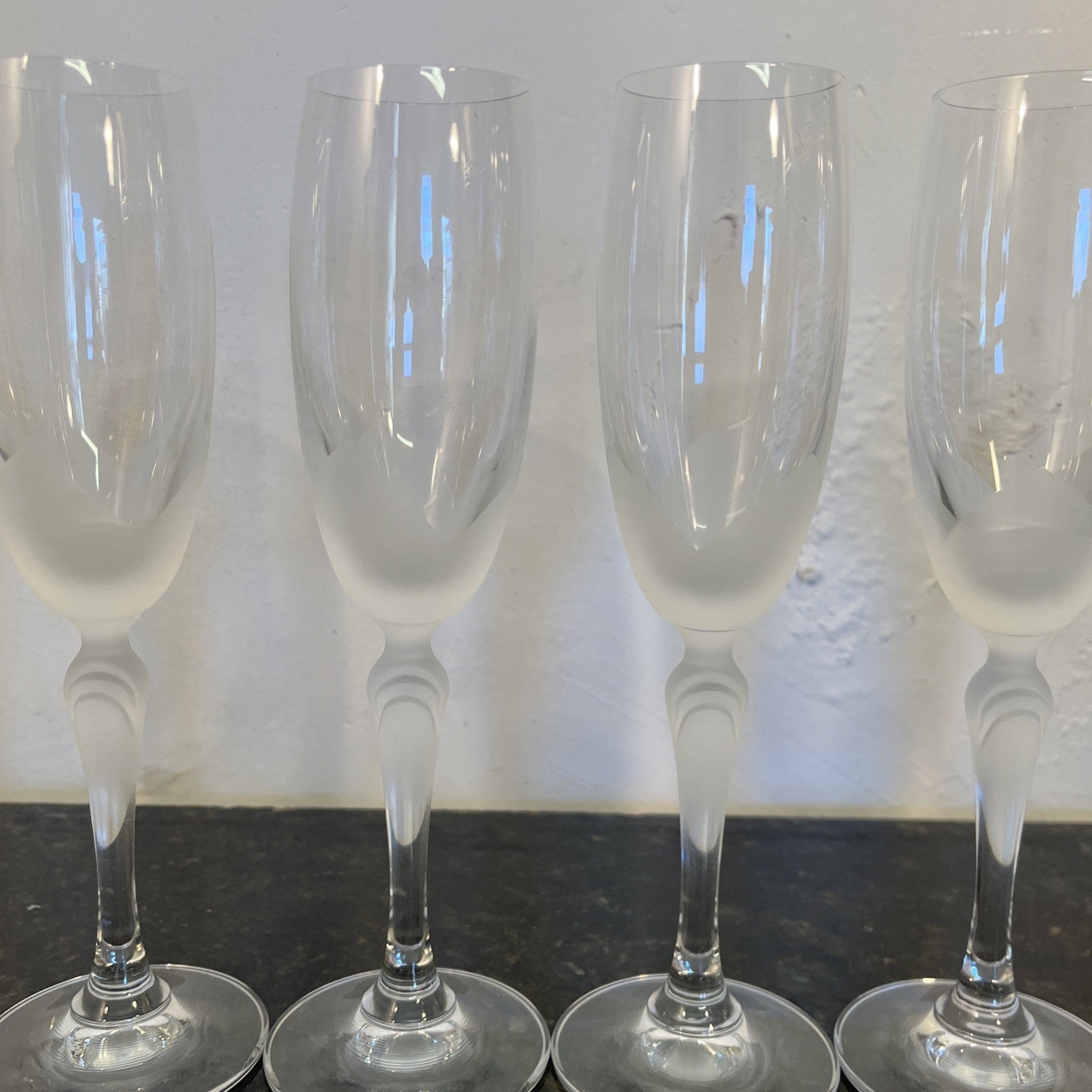 Lednicke Rovne Crystal Flutes Set 6 Lily Frosted Champagne Glasses Vintage