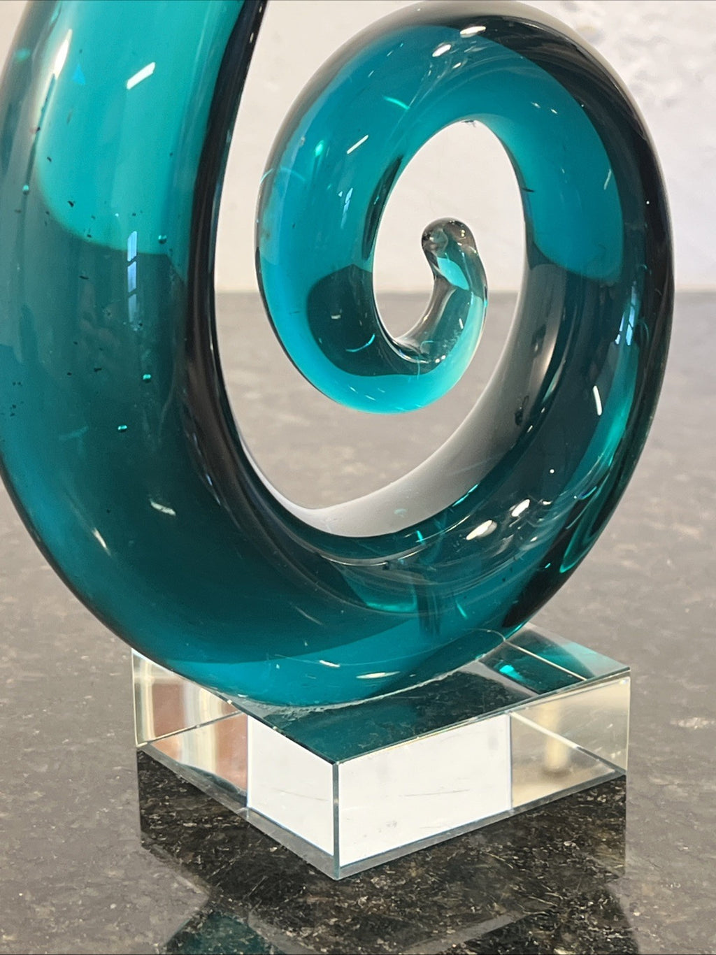 Teal Blue Art Glass Spiral Sculpture Decorative Ornament
