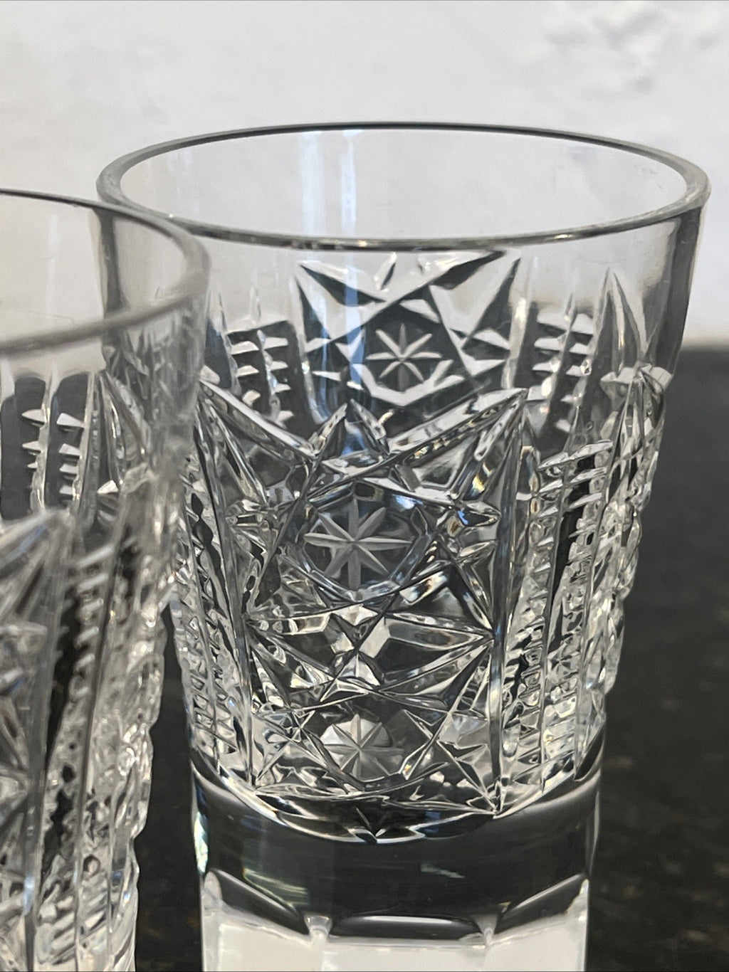 Soviet Cut Crystal Shot Glasses Geometric Vodka Glasses USSR Style Set Of 4