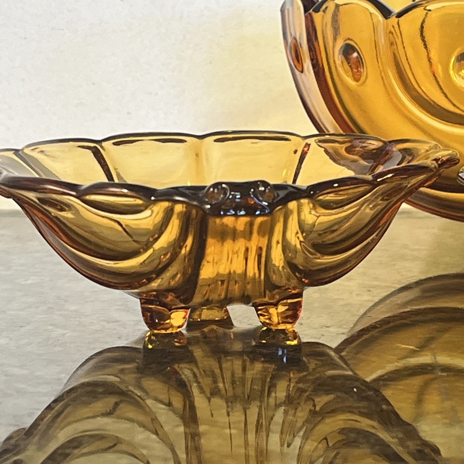 Bohemian Amber Glass Bowl Set Art Deco Czech Glass Vintage