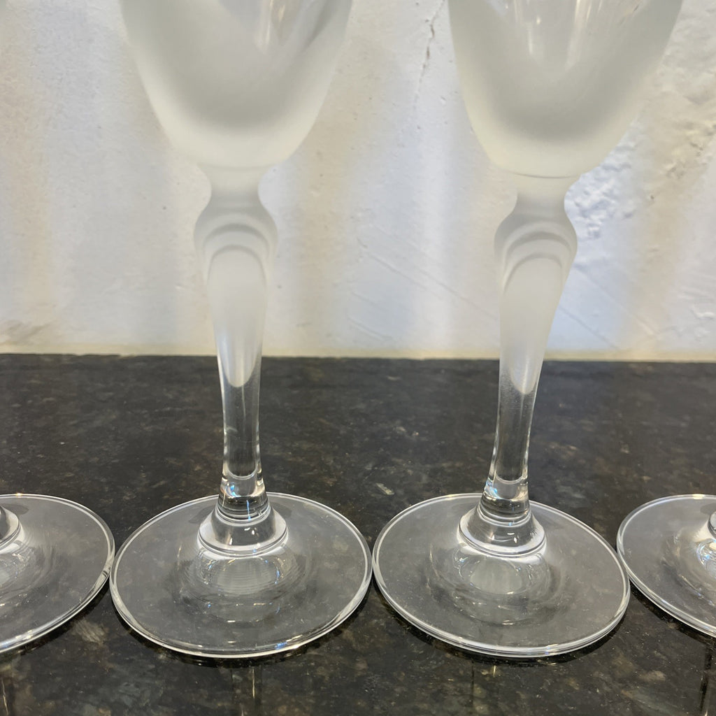 Lednicke Rovne Crystal Flutes Set 6 Lily Frosted Champagne Glasses Vintage