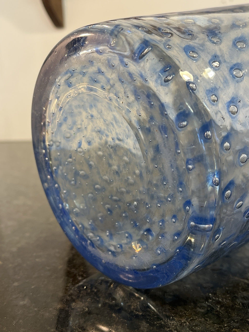 Vintage Blue Bullicante Art Glass Vase Italian Style Heavy Cased Glass