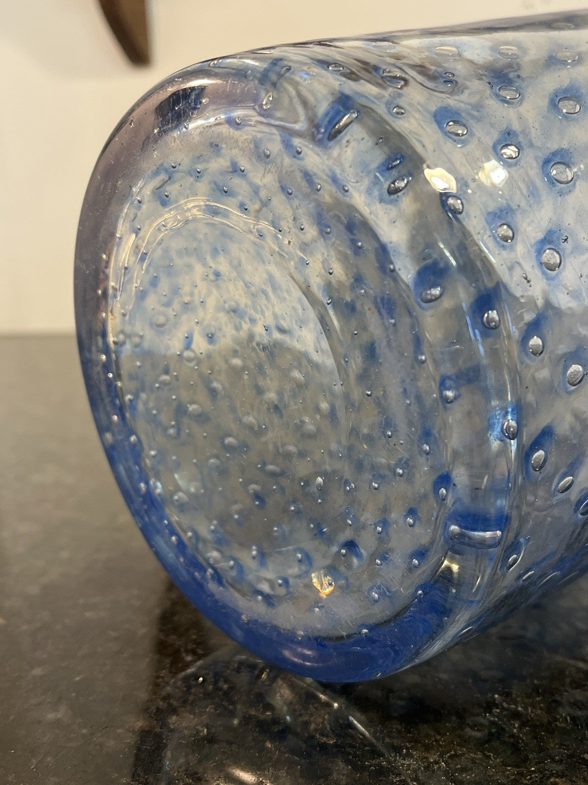 Vintage Blue Bullicante Art Glass Vase Italian Style Heavy Cased Glass