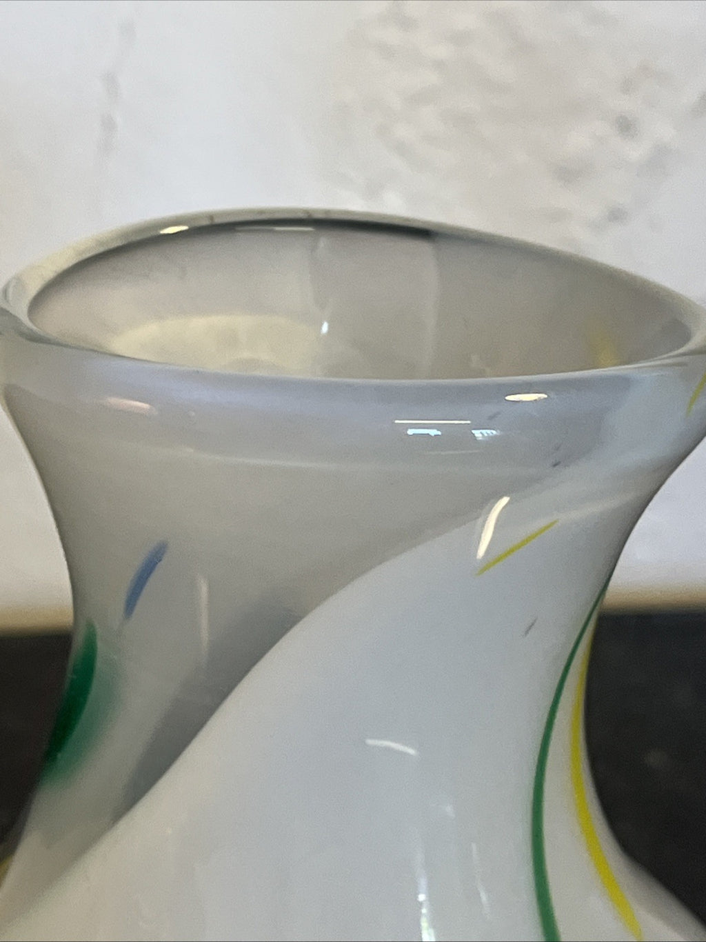Opaline Art Glass Vase Murano Style White Cased Colourful Vintage