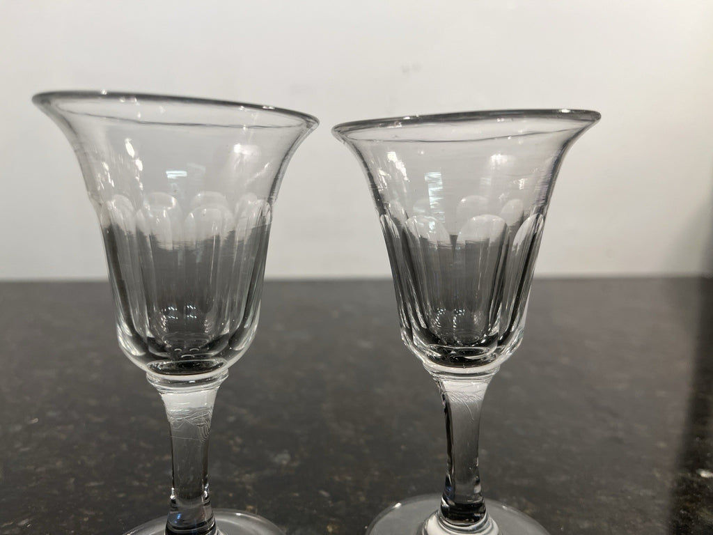 Antique Victorian Hand Blown Cut Crystal Sherry Liqueur Glasses Pair c1880