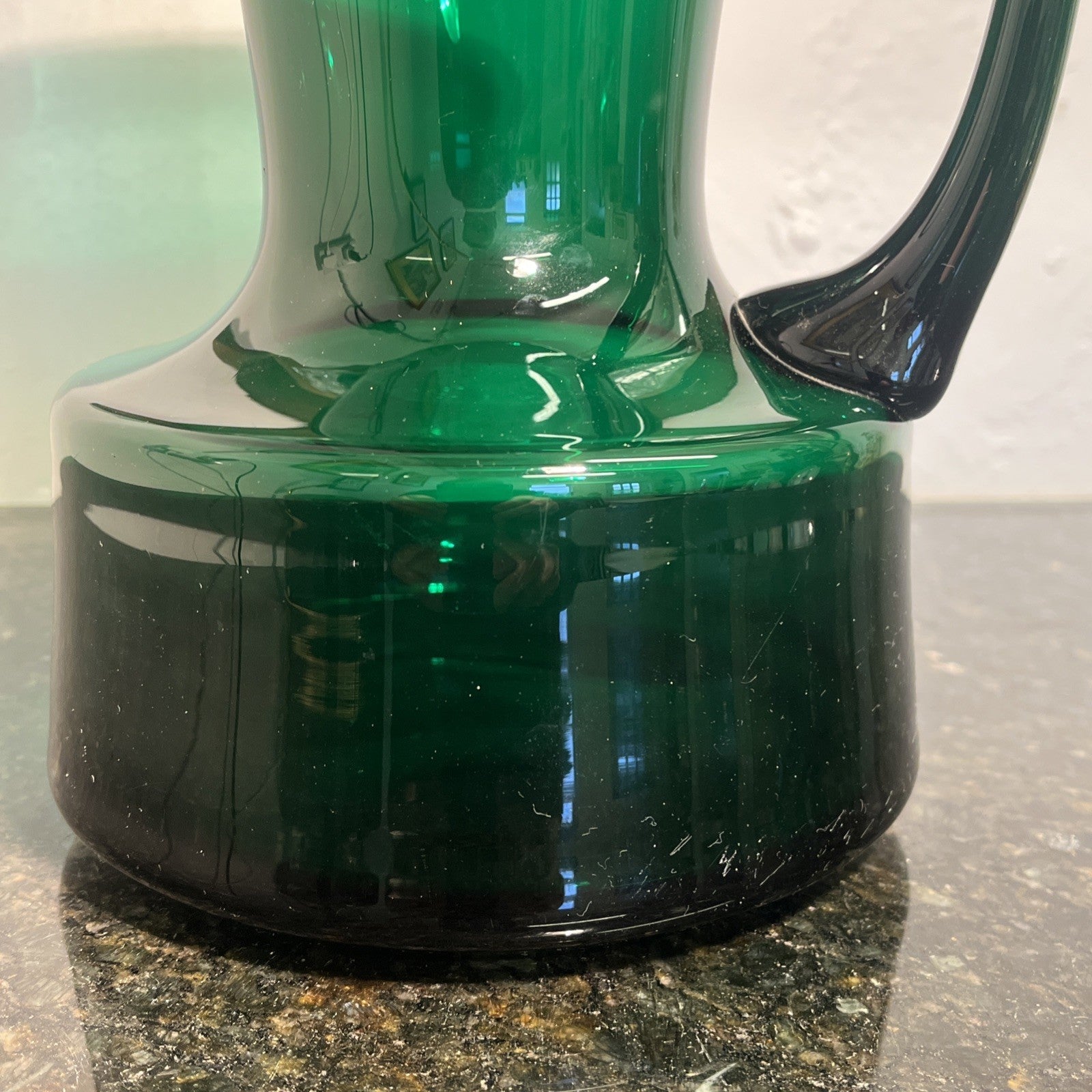 Vintage Emerald Green Art Glass Jug  Sculptural Mid Century Style