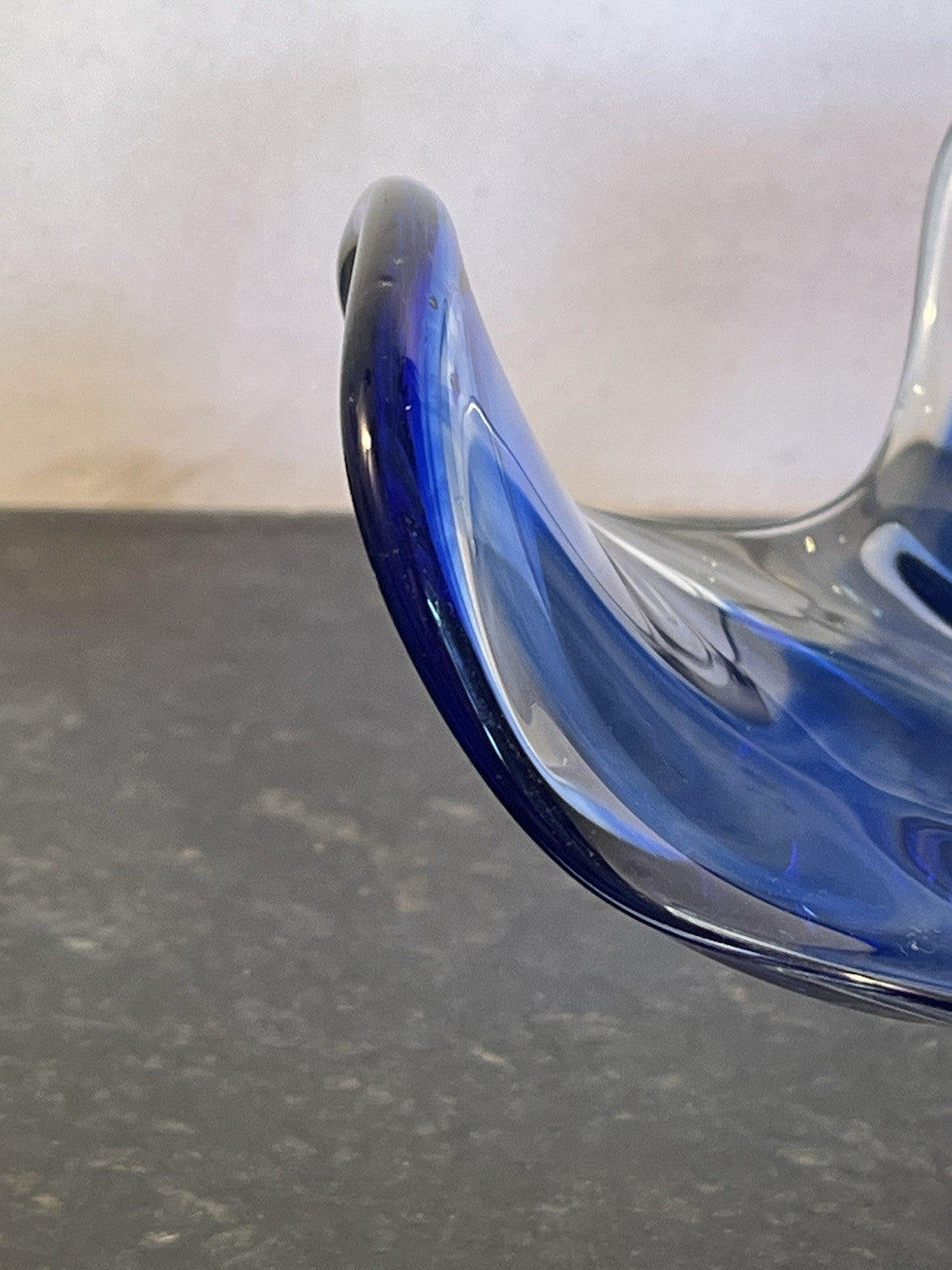 Vintage Czech Chřibská Style Hand Blown Blue Cased Art Glass Freeform Bowl