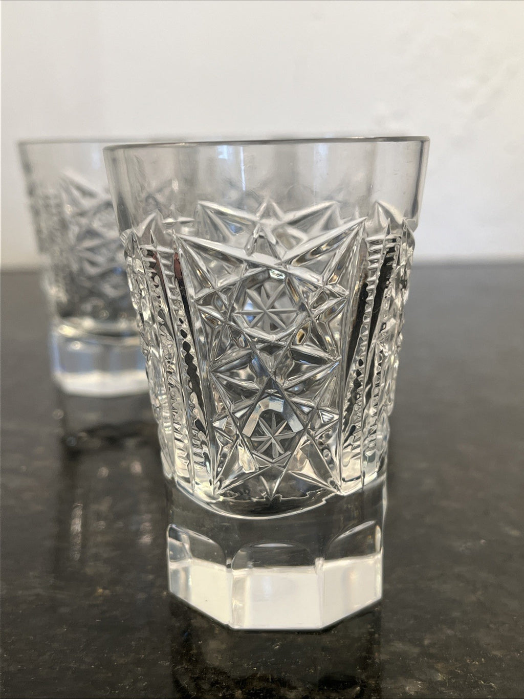 Soviet Cut Crystal Shot Glasses Geometric Vodka Glasses USSR Style Set Of 4