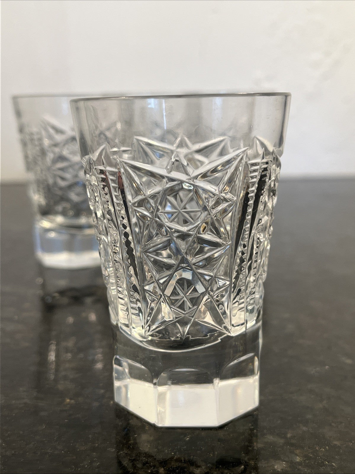 Soviet Cut Crystal Shot Glasses Geometric Vodka Glasses USSR Style Set Of 4