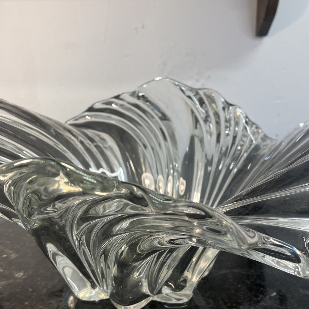 Sculptural Art Glass Bowl Clear Ribbed Centrepiece Mikasa Style