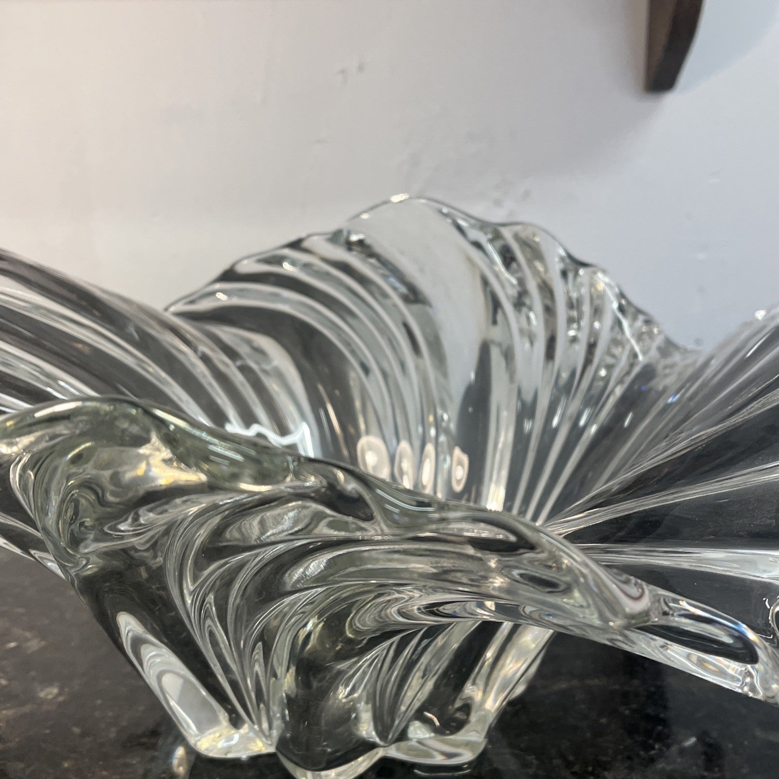 Sculptural Art Glass Bowl Clear Ribbed Centrepiece Mikasa Style