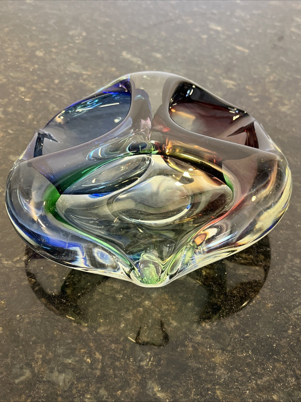 Josef Rozinek Attributed Sommerso Art Glass Ashtray Blue Green Czech 1960s