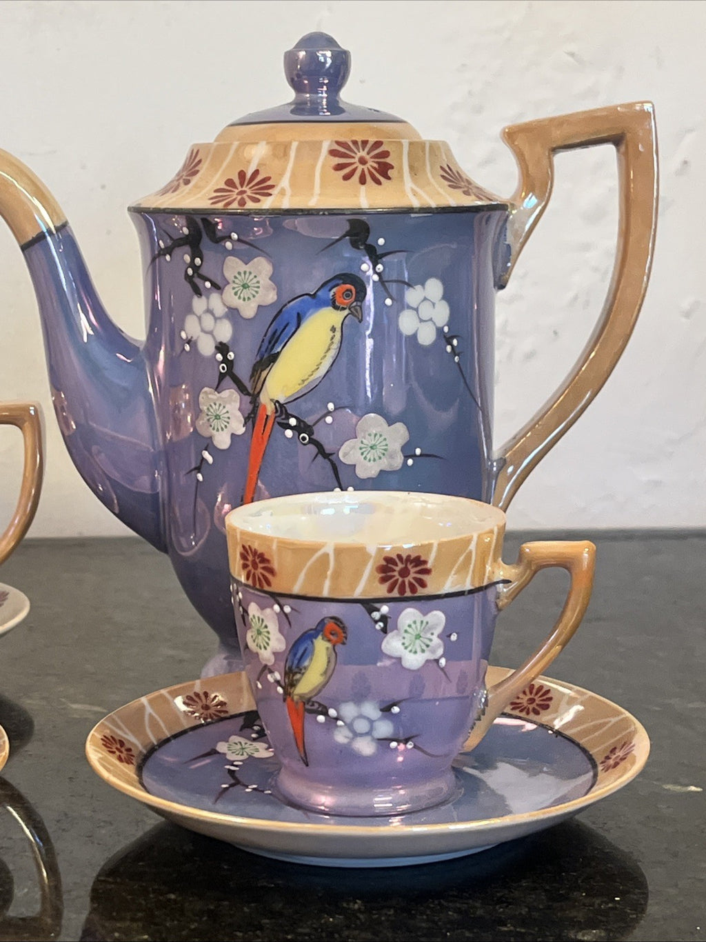 Chikaramachi Noritake Tea Set Bird Blossom Lustre Japan