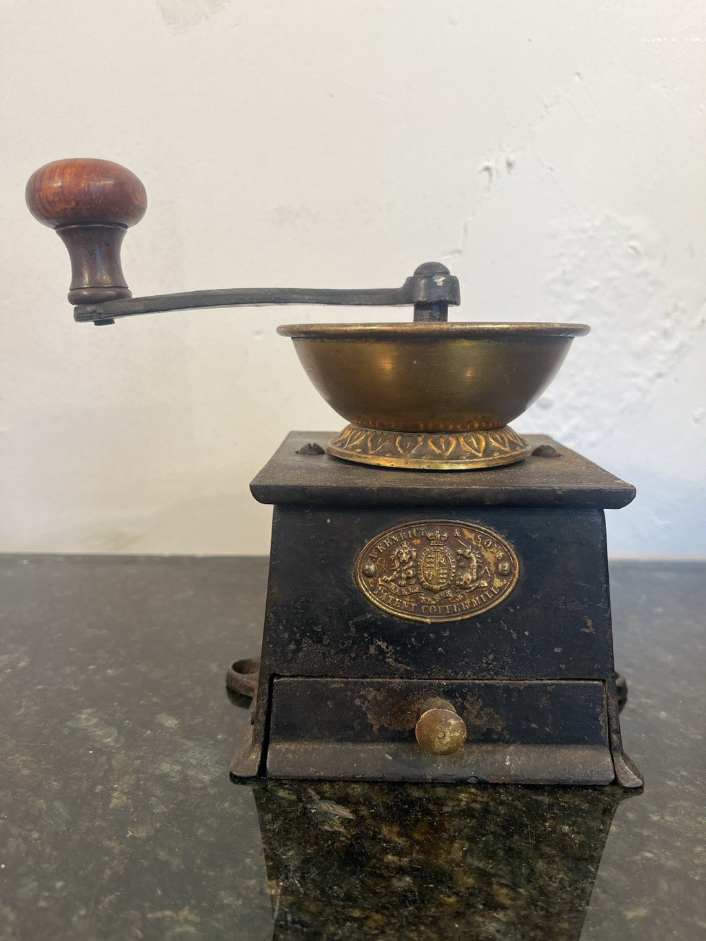 Kenrick Sons Patent Coffee Mill Antique Cast Iron Brass Grinder Victorian