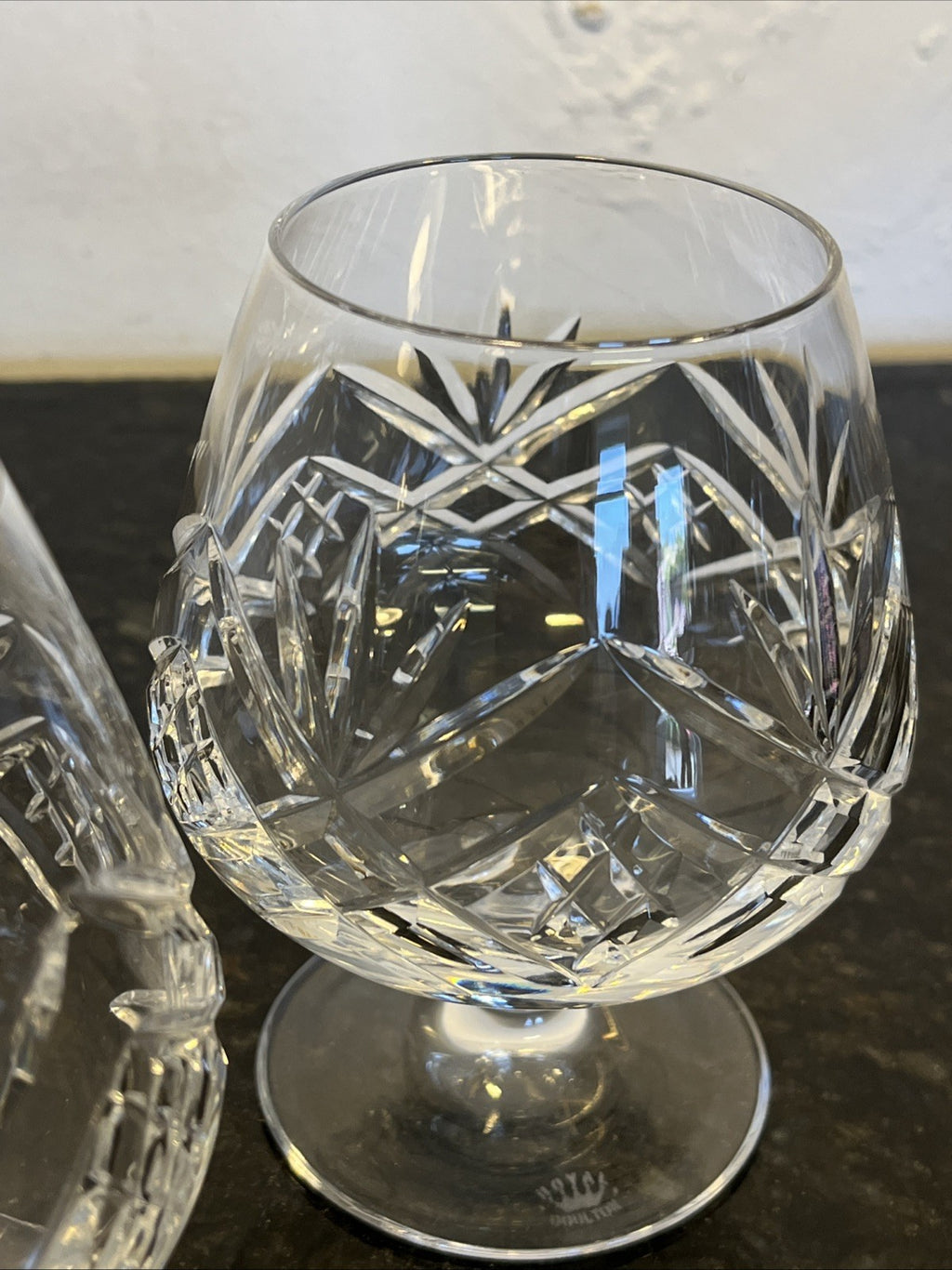 Royal Doulton Juliette Crystal Brandy Glasses Pair Cut Lead Crystal England