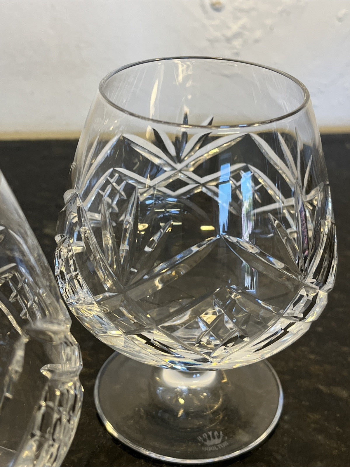 Royal Doulton Juliette Crystal Brandy Glasses Pair Cut Lead Crystal England