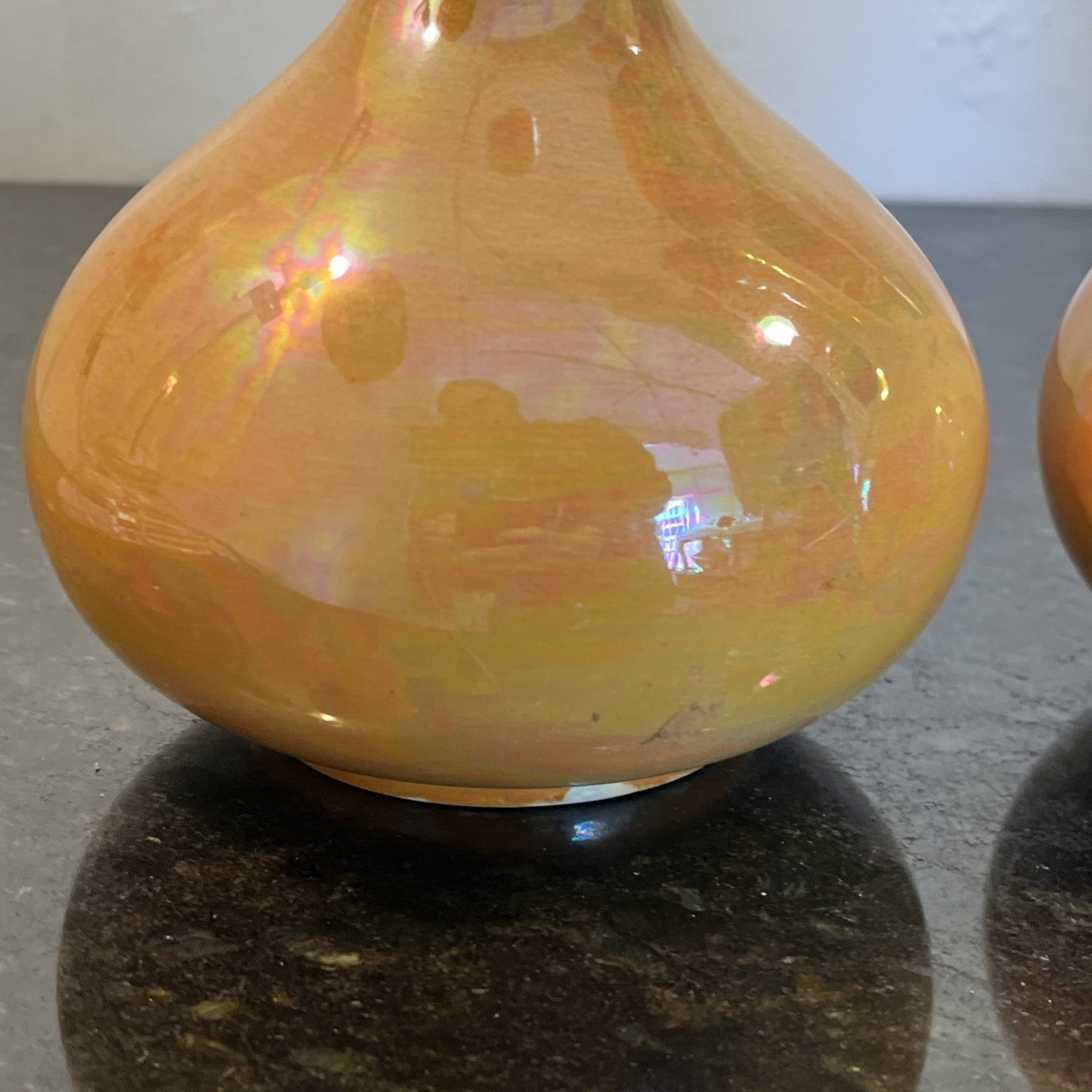 Pair Devon Ware Fieldings Lustre Vases Orange Iridescent Stoke
