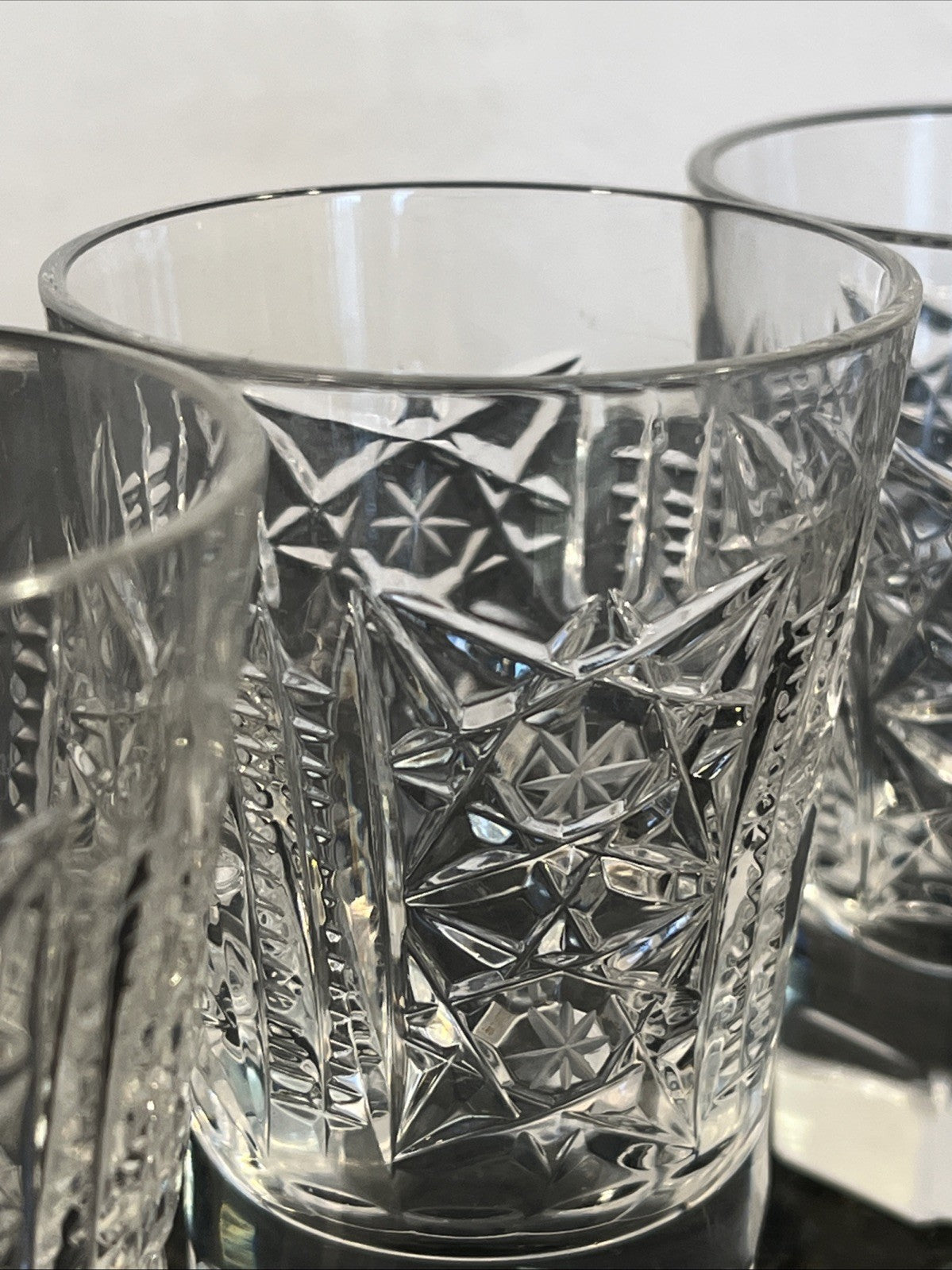 Soviet Cut Crystal Shot Glasses Geometric Vodka Glasses USSR Style Set Of 4