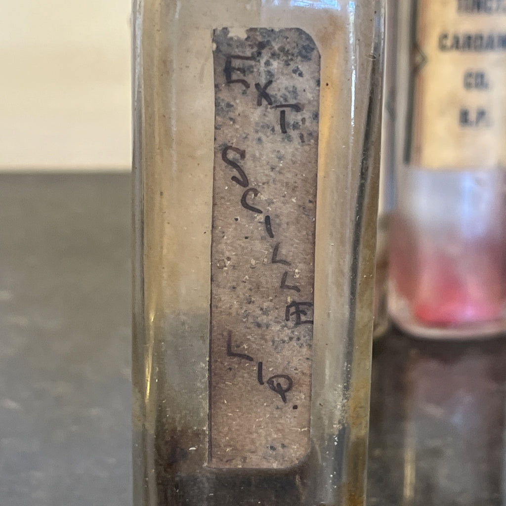 Antique Chemist Bottles Apothecary Pharmacy Labels Glass Set of 4 B.P.