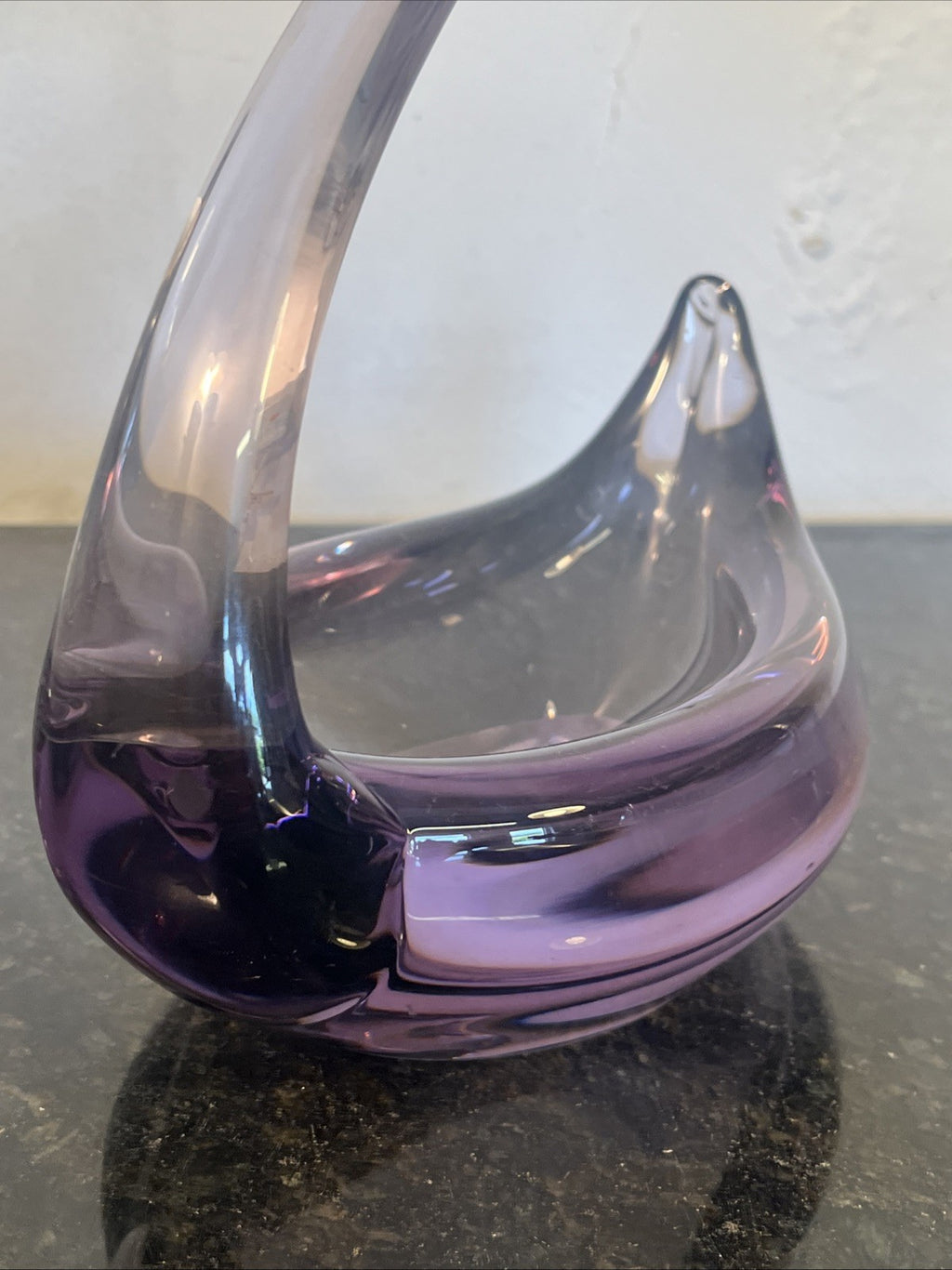 Murano Style Art Glass Swan Bowl Purple Amethyst Cased Glass Centrepiece