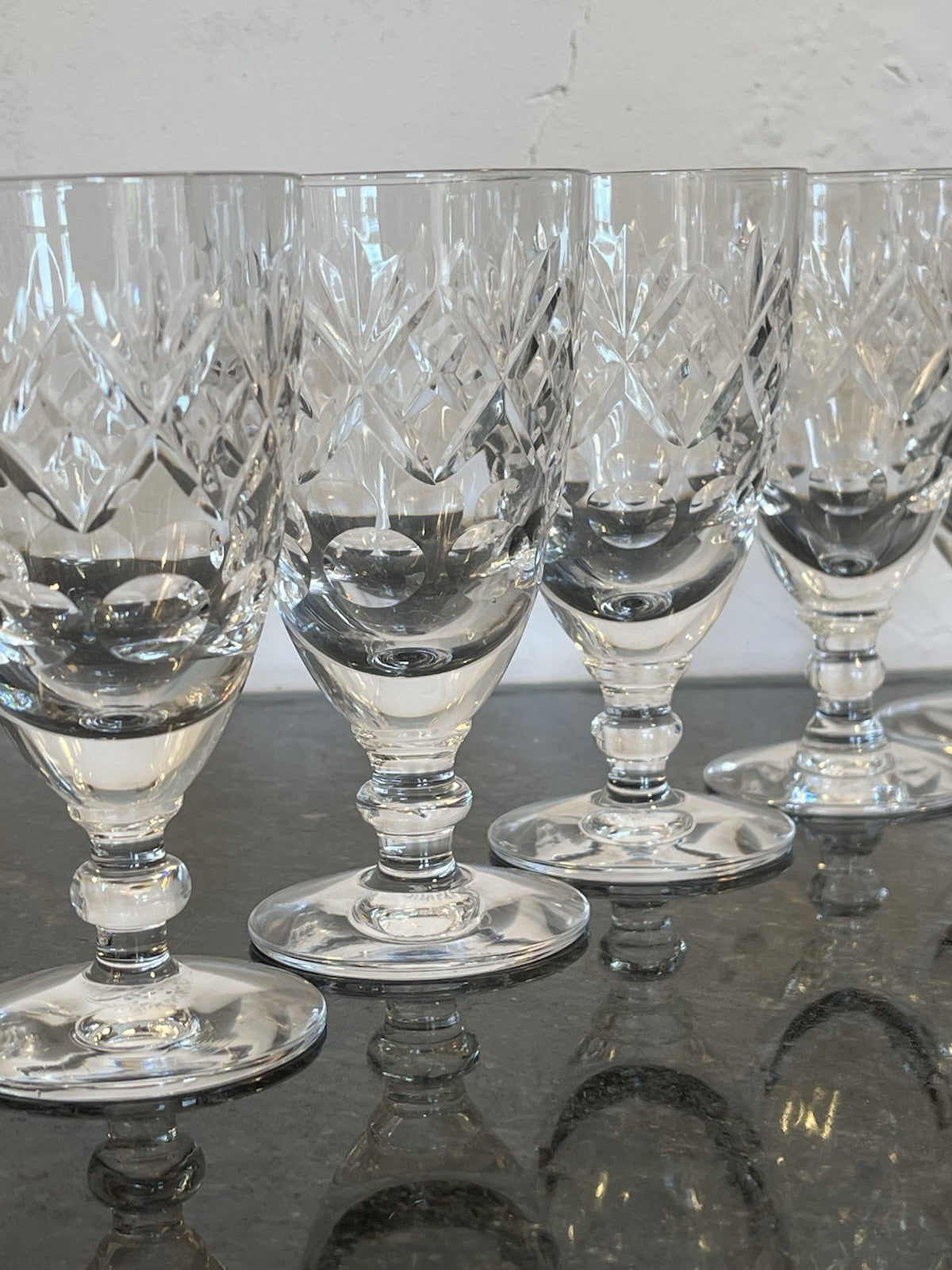 Royal Doulton Georgian Crystal Wine Glasses Set 6 Cut Lead Crystal Goblets