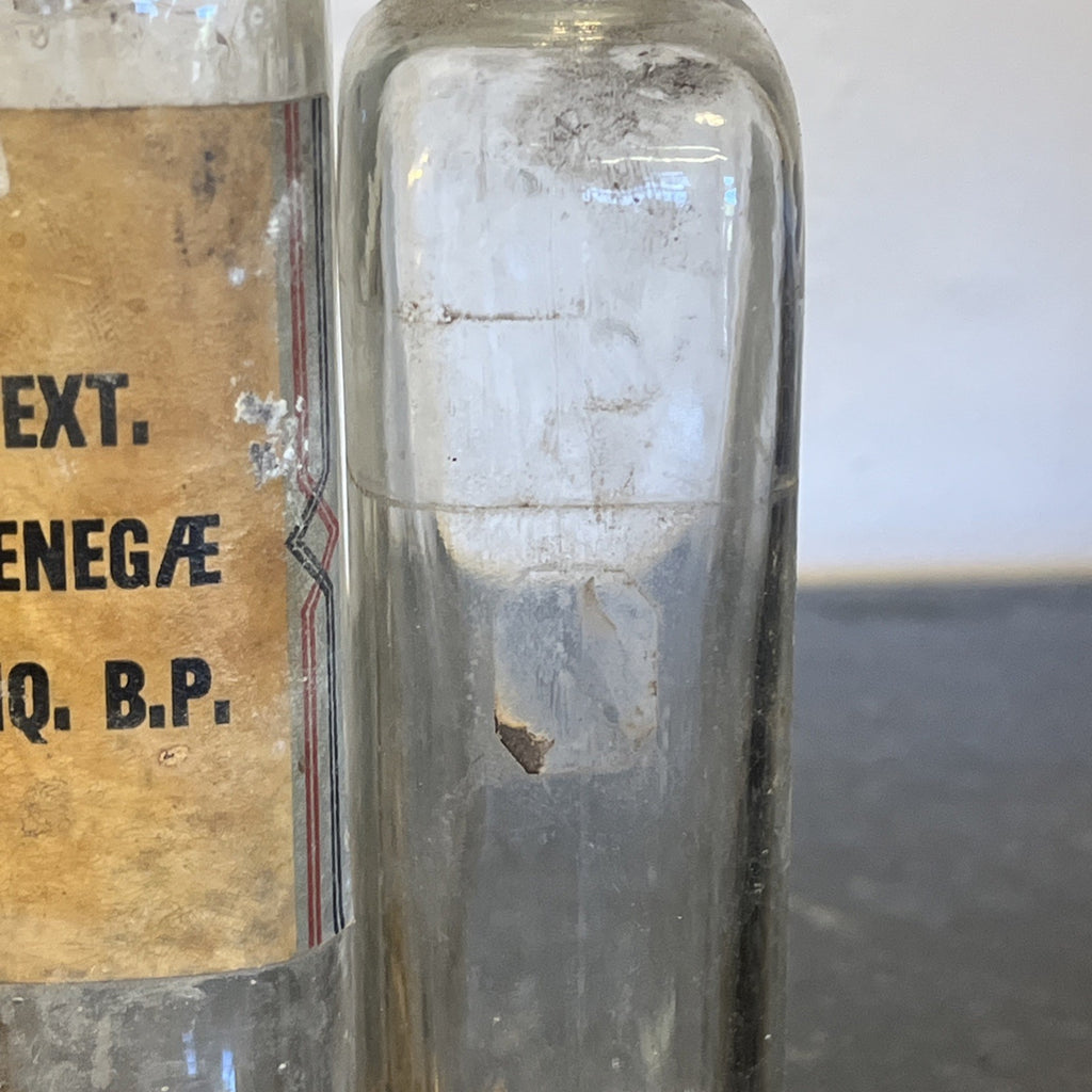 Antique Apothecary Bottles Original Pharmacy Labels Glass Chemist Mixed Set of 5