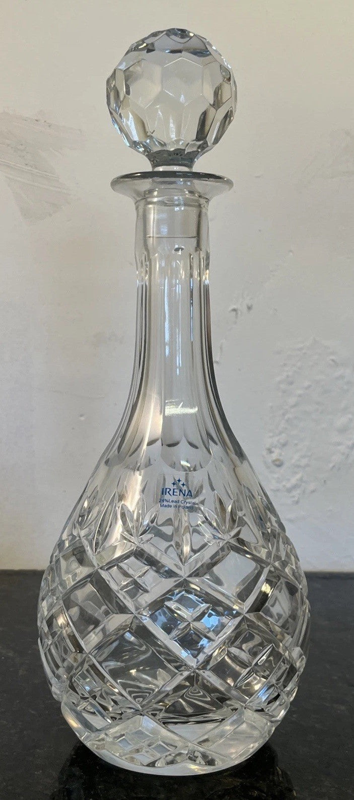 Lead Crystal Decanter Irena Poland Cut Glass Whisky Brandy Wine with Stopper