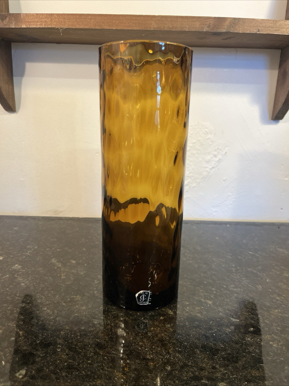 Vintage JC Sweden Amber Art Glass Vase Scandinavian Lindshammar Style