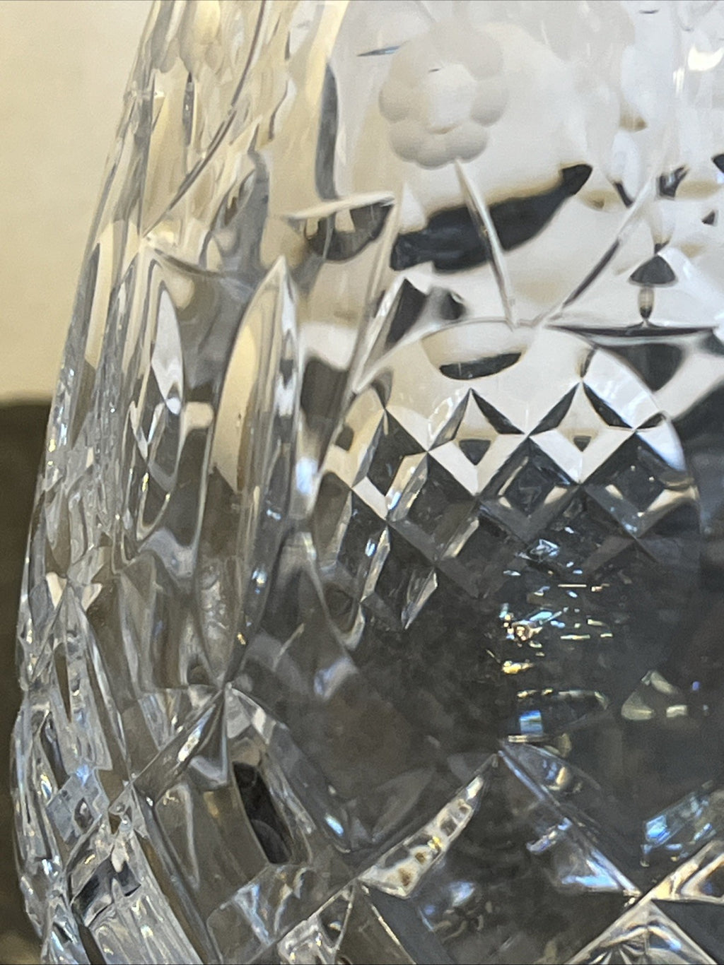 Rogaska Gallia Crystal Wine Decanter Diamond Cut Etched Floral Stopper Slovenia