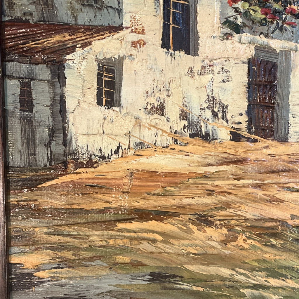 Spanish Village Oil Painting Signed Camps Framed Mountain Bridge Scene