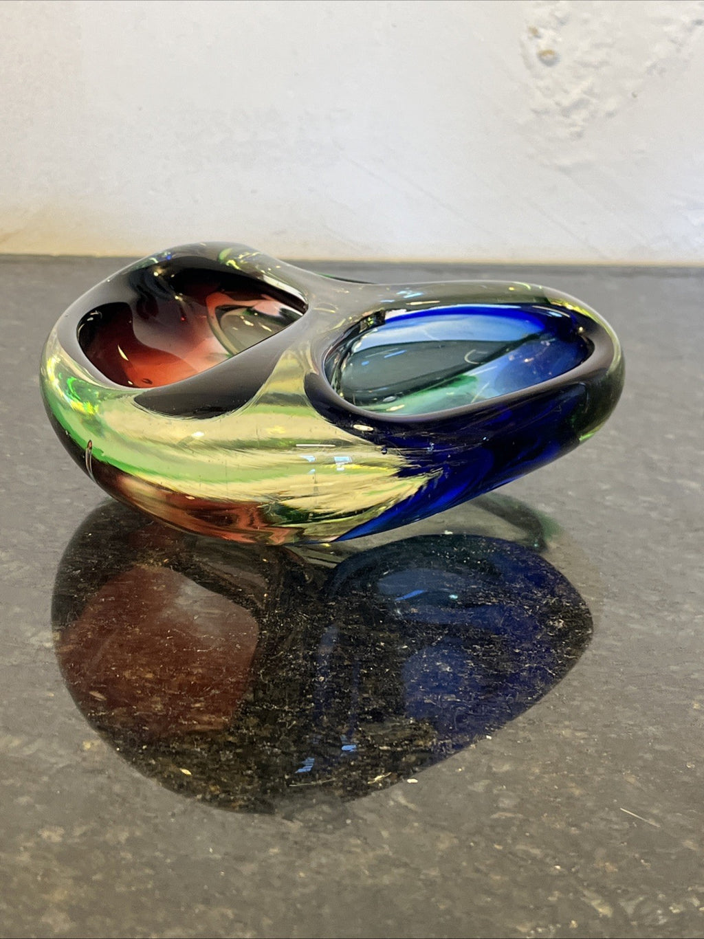 Josef Rozínek Three-Compartment Art Glass Bowl – Borské Sklo, Czechoslovakia c.1960