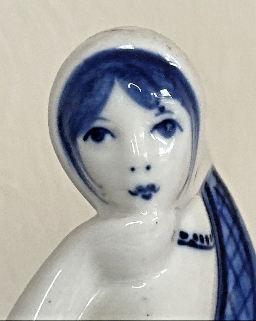 Gzhel Russian Porcelain Figurine USSR Cobalt Blue Folk Art Lady