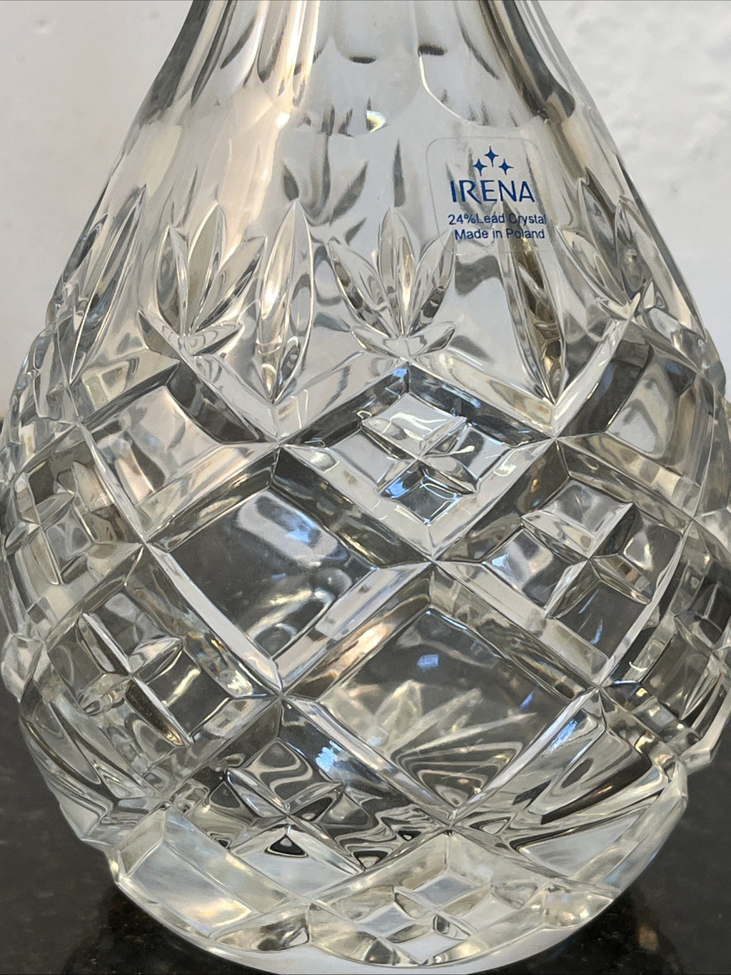 Lead Crystal Decanter Irena Poland Cut Glass Whisky Brandy Wine with Stopper