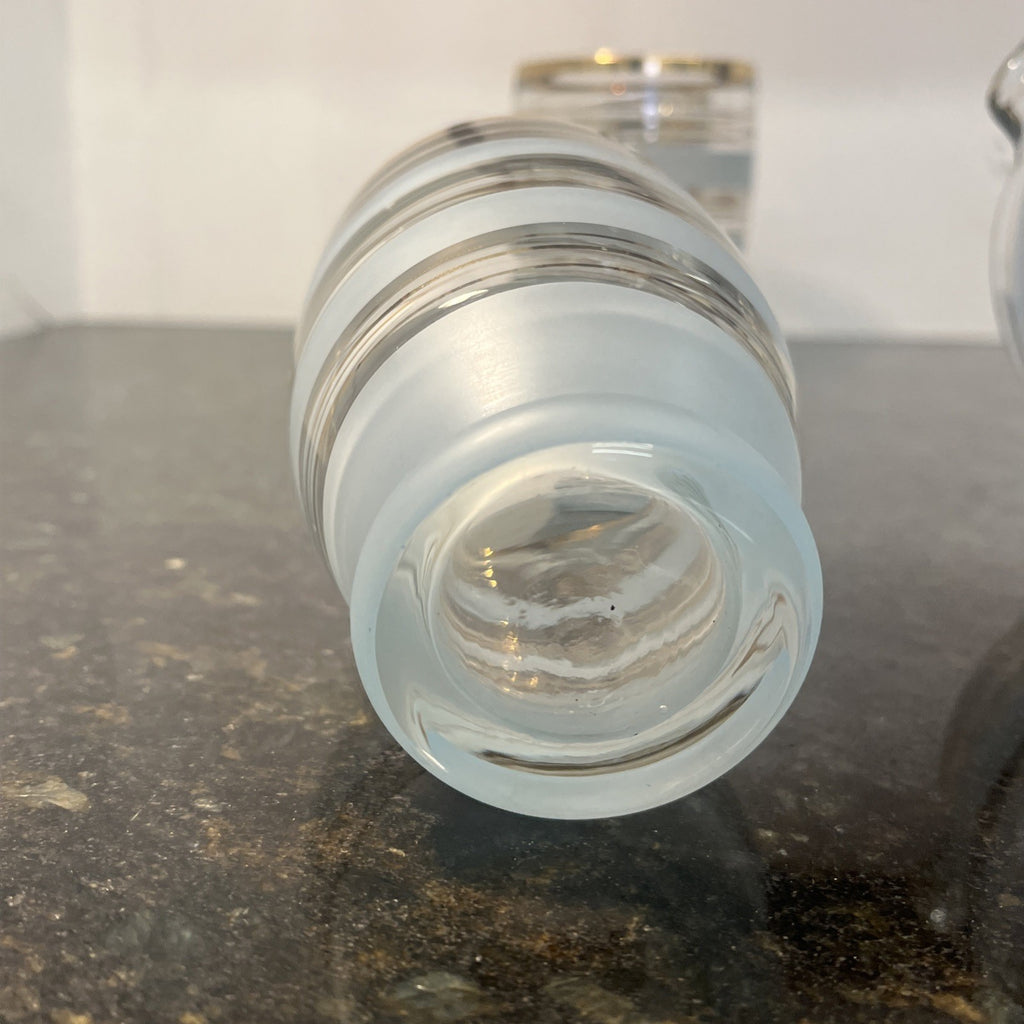 Vintage Mid Century Frosted Glass Jug and 5 Tumblers Gilt Bands
