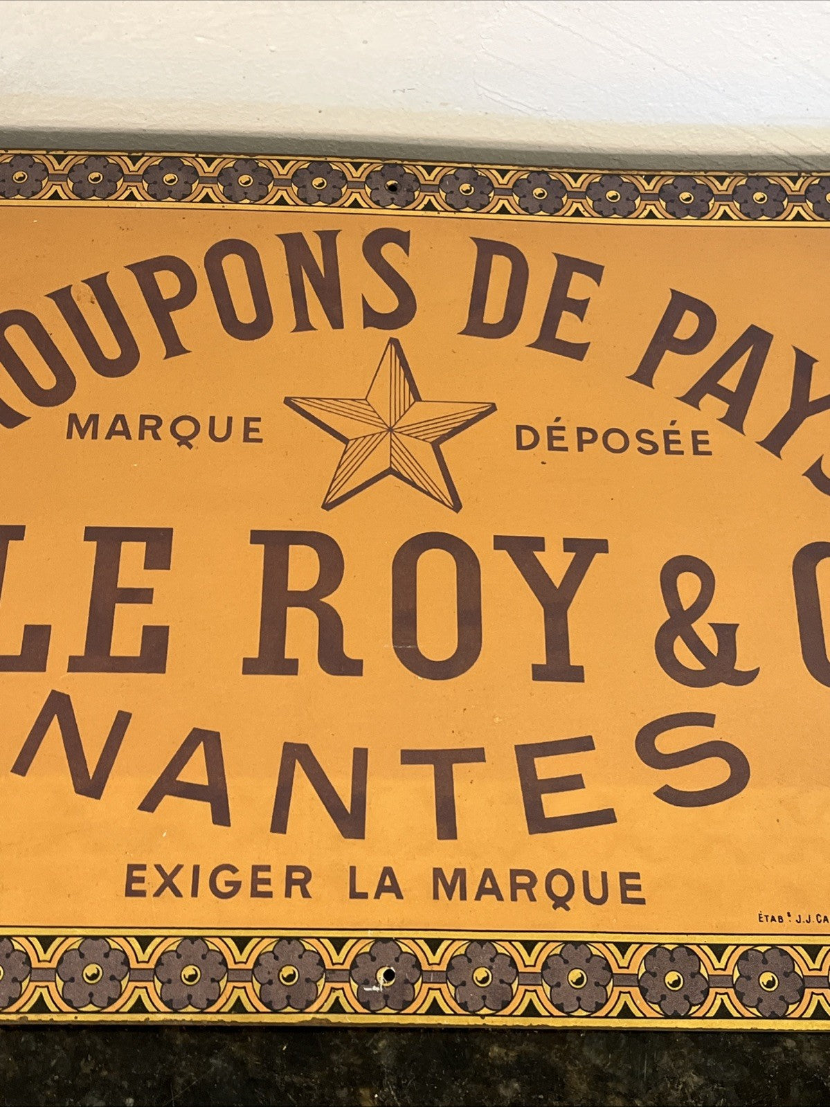 French Tin Advertising Sign F Leroy Nantes Croupons De Pays Leather Plaque