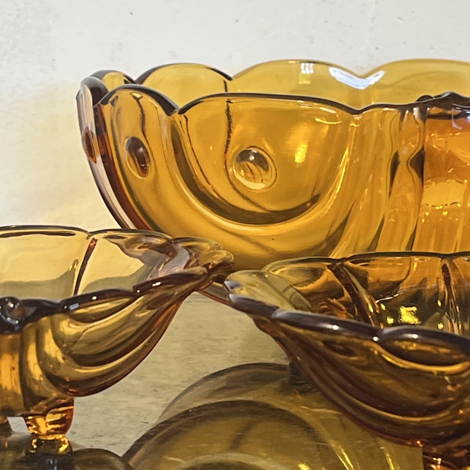 Bohemian Amber Glass Bowl Set Art Deco Czech Glass Vintage
