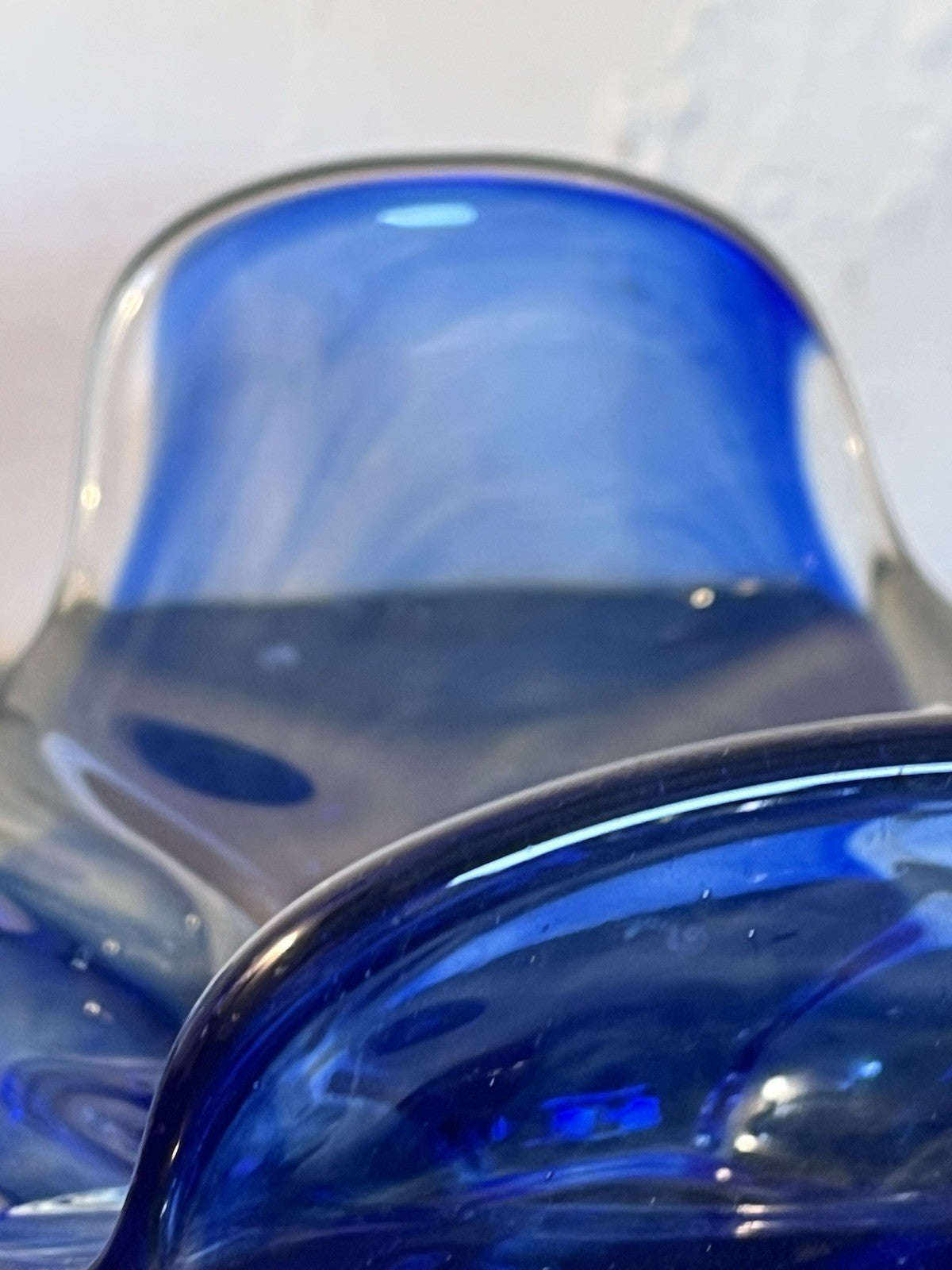 Vintage Czech Chřibská Style Hand Blown Blue Cased Art Glass Freeform Bowl