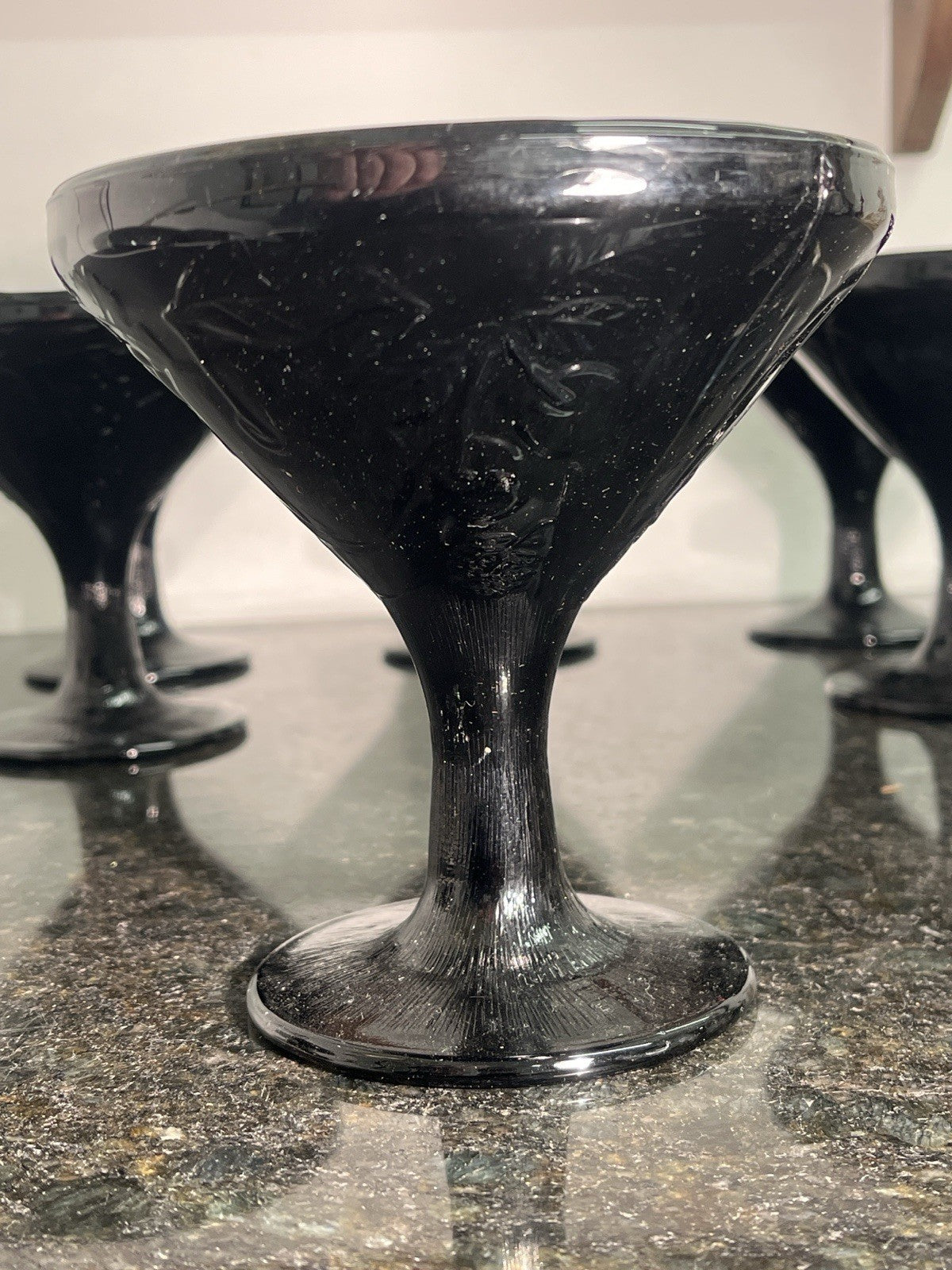 Black Glass Dessert Coupes Set 6 Vintage Footed Ice Cream Glasses