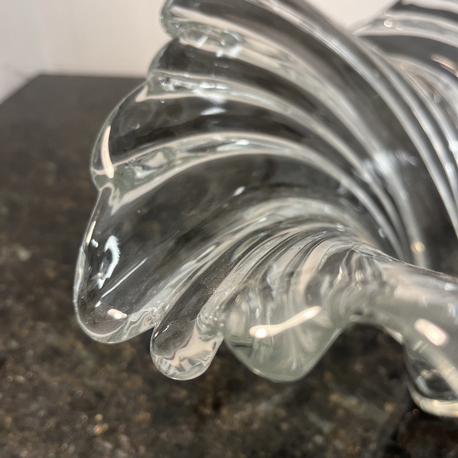 Sculptural Art Glass Bowl Clear Ribbed Centrepiece Mikasa Style