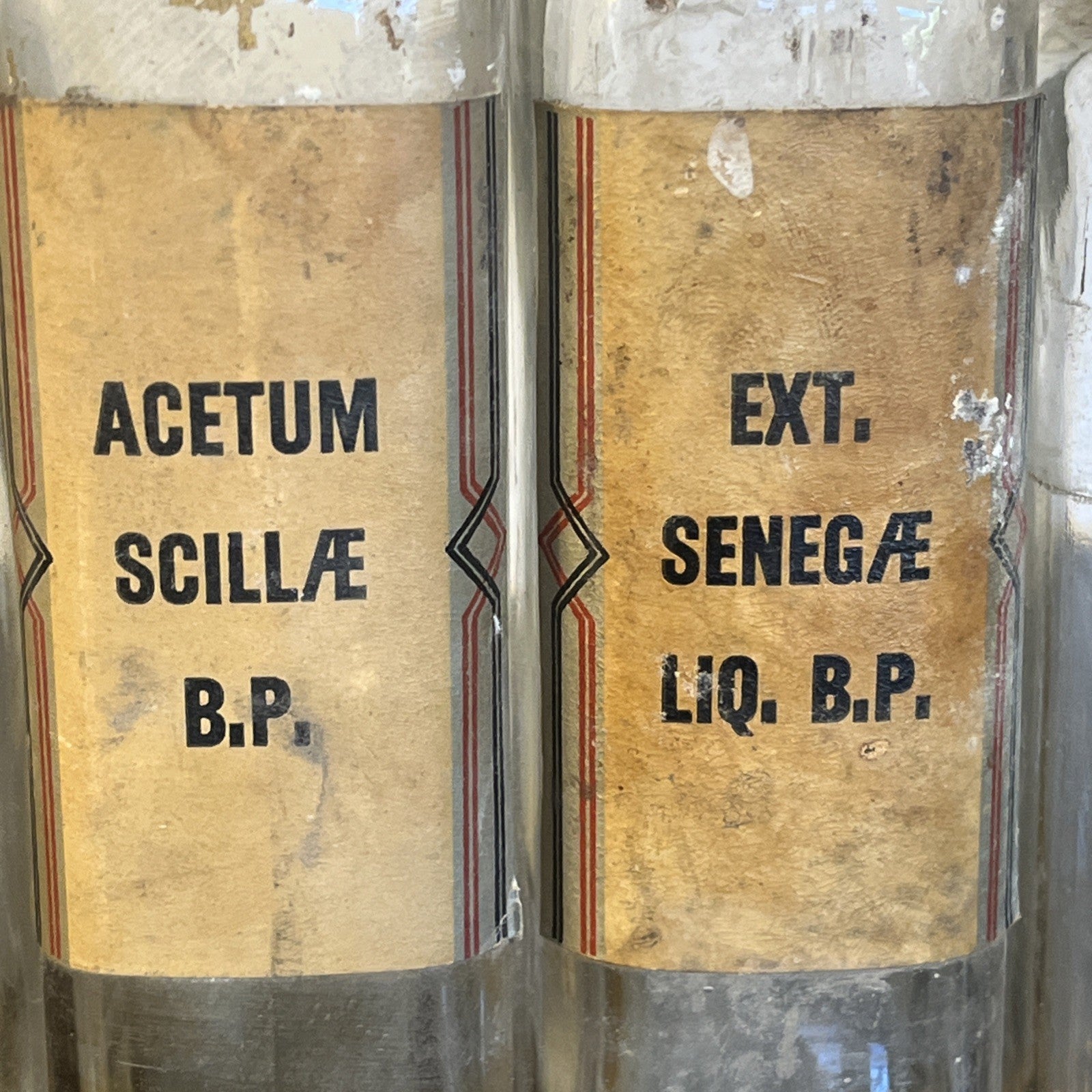 Antique Apothecary Bottles Original Pharmacy Labels Glass Chemist Mixed Set of 5