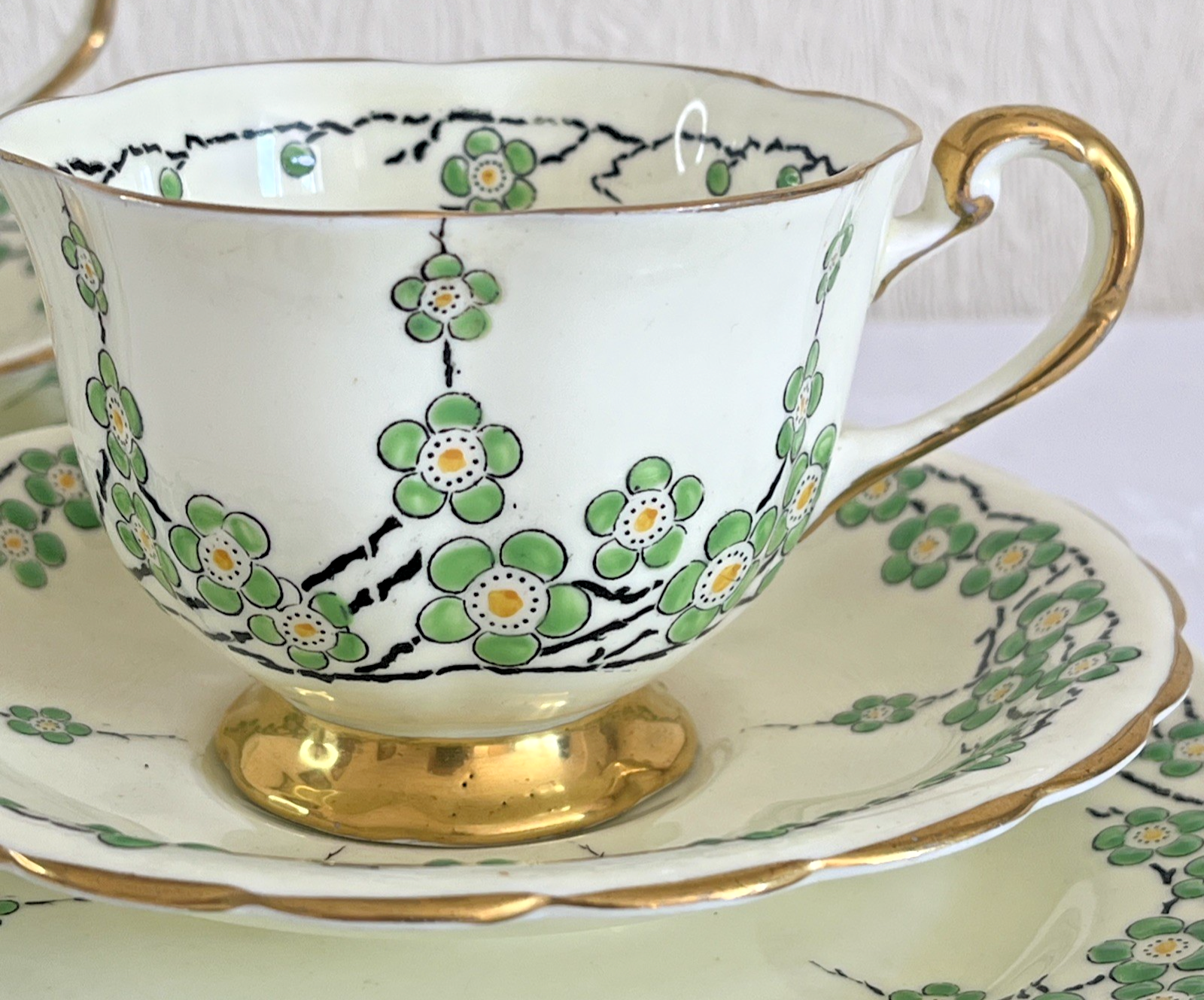 New Chelsea Maytime Tea Trios Hand Painted Staffordshire Bone China
