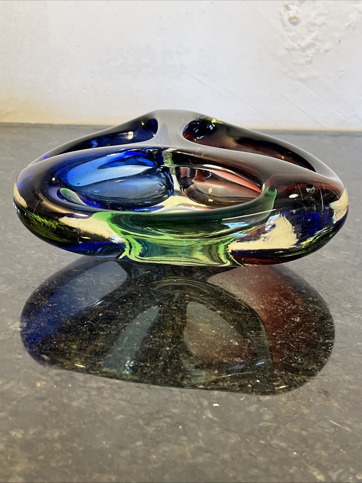 Josef Rozínek Three-Compartment Art Glass Bowl – Borské Sklo, Czechoslovakia c.1960