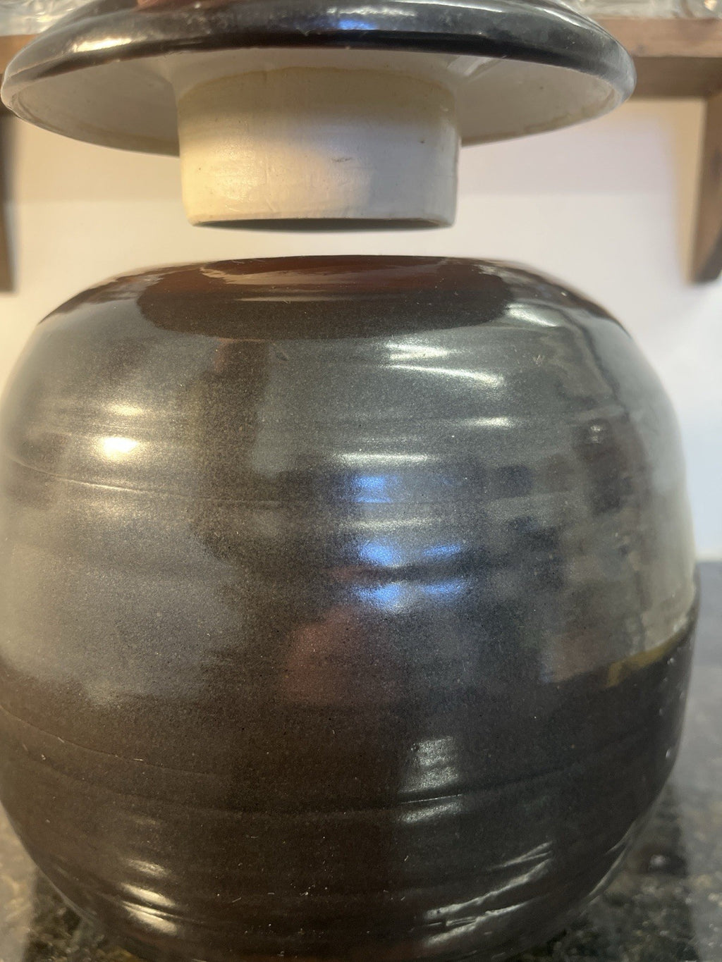 Studio Pottery Lidded Jar Tenmoku Glaze Stoneware Storage Pot