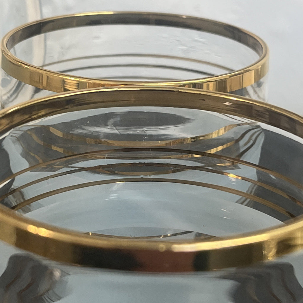 Vintage Mid Century Frosted Glass Jug and 5 Tumblers Gilt Bands